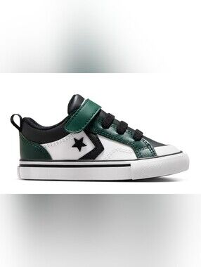 Converse Kids Leather Sneaker in Green, White & Black
